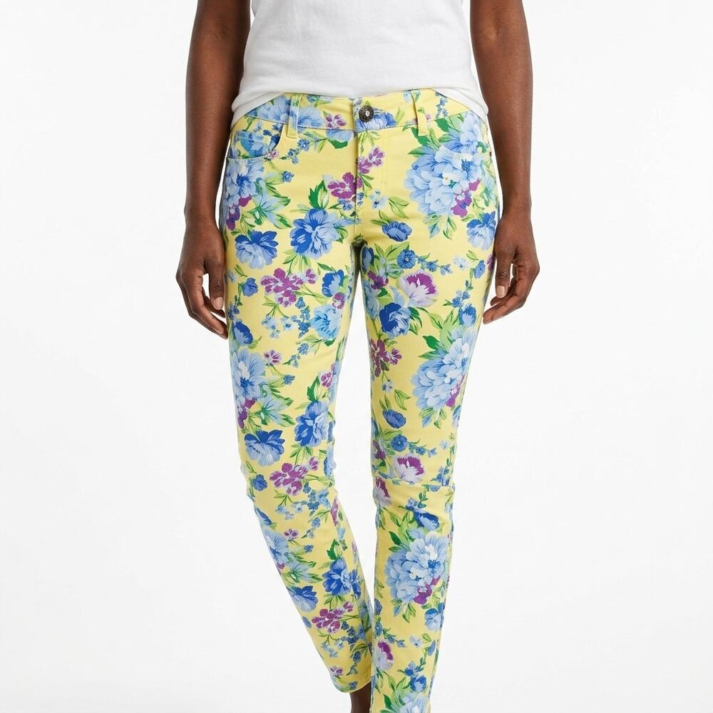 Emperial Yellow Floral Stretch Pants Women Size 5